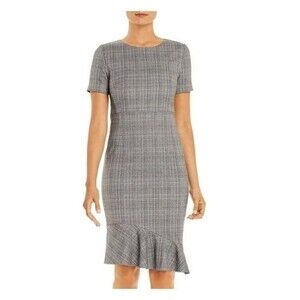 T Tahari Glenplaid Flutter Hem Dress Size 6 NWT